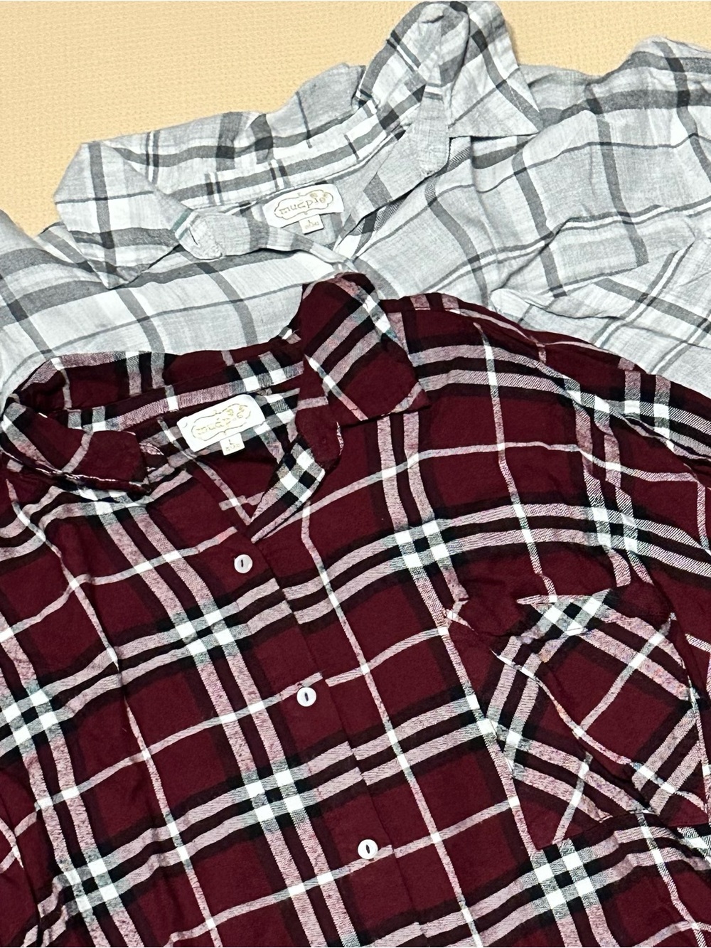 Mud Pie Plaid Button-Down Shirts - Burgundy & Light Gray